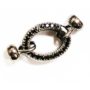 Oval Spring Ring with Cups Black CZ Stones